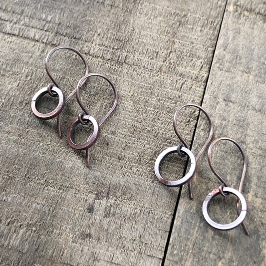 Simple Copper Hoop Earrings – Genuine Oxidized Circle Dangle, Minimalist Everyday Jewelry, 7th Anniversary Gift