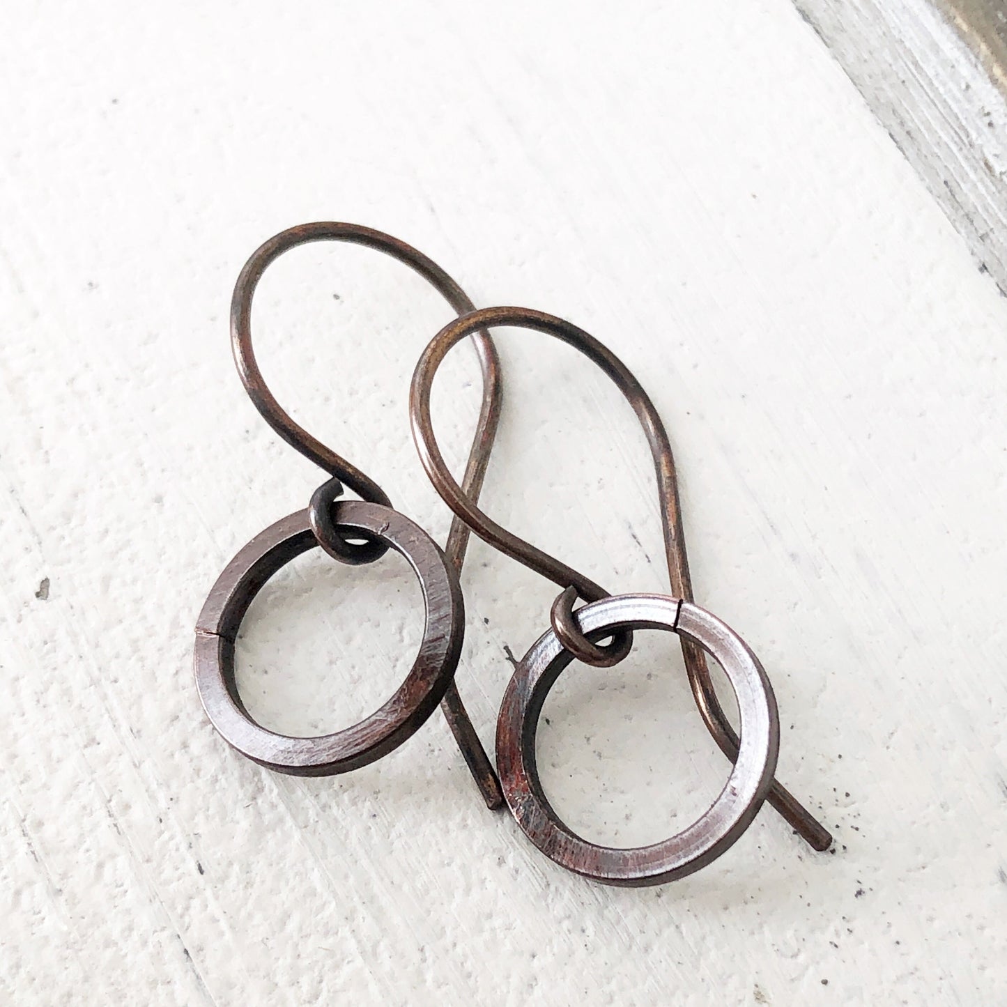 Simple Copper Hoop Earrings – Genuine Oxidized Circle Dangle, Minimalist Everyday Jewelry, 7th Anniversary Gift