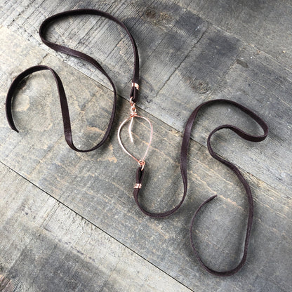Copper Leaf Choker or Wrap Bracelet – Handmade Wirework Pendant on Brown Leather Lace