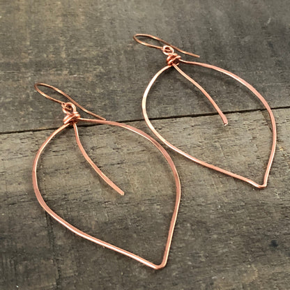 Copper Leaf Earrings – Handmade Large Wirework Hoops, Lightweight Nature-Inspired Dangles