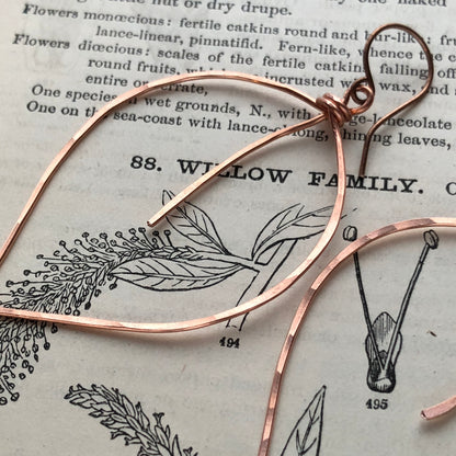 Copper Leaf Earrings – Handmade Large Wirework Hoops, Lightweight Nature-Inspired Dangles