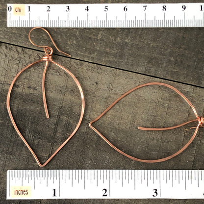 Copper Leaf Earrings – Handmade Large Wirework Hoops, Lightweight Nature-Inspired Dangles