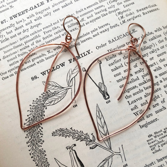 Copper Leaf Earrings – Handmade Large Wirework Hoops, Lightweight Nature-Inspired Dangles