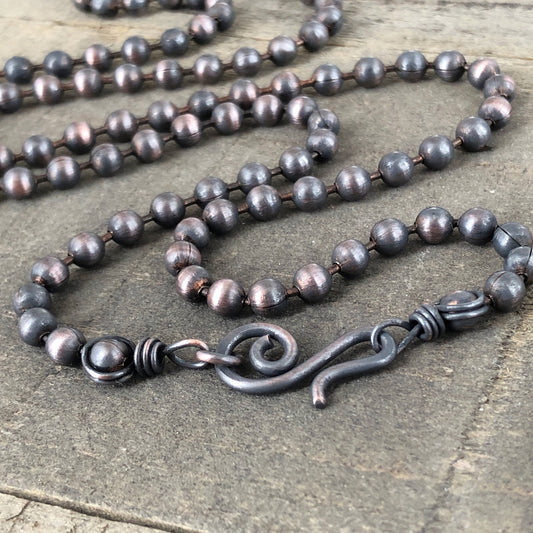 Oxidized 4.5mm Copper Ball Chain Necklace with Artisan Clasp – Custom Length