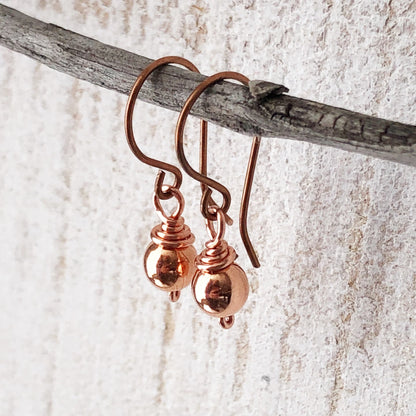 Small Pure Copper Ball Earrings, 6mm