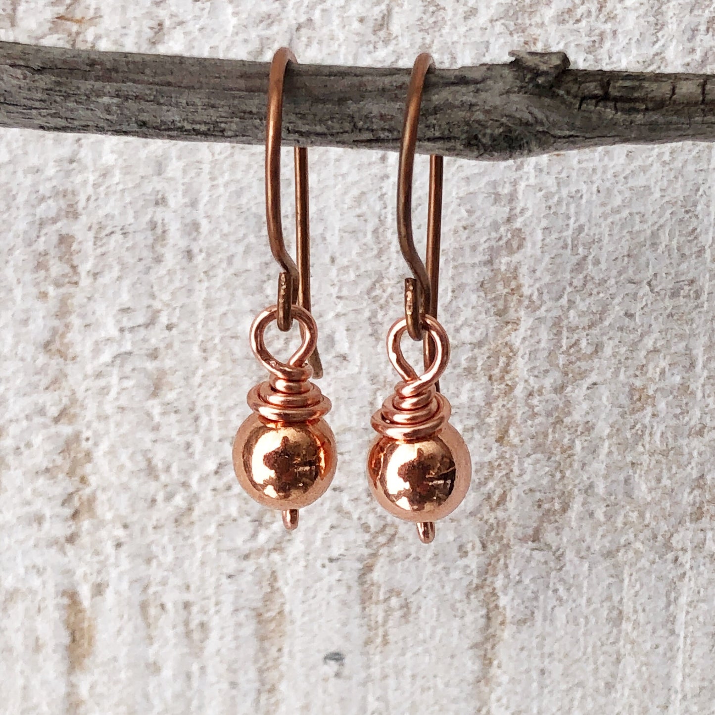 Small Pure Copper Ball Earrings, 6mm