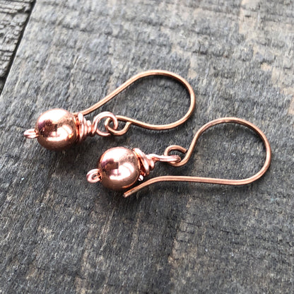 Small Pure Copper Ball Earrings, 6mm