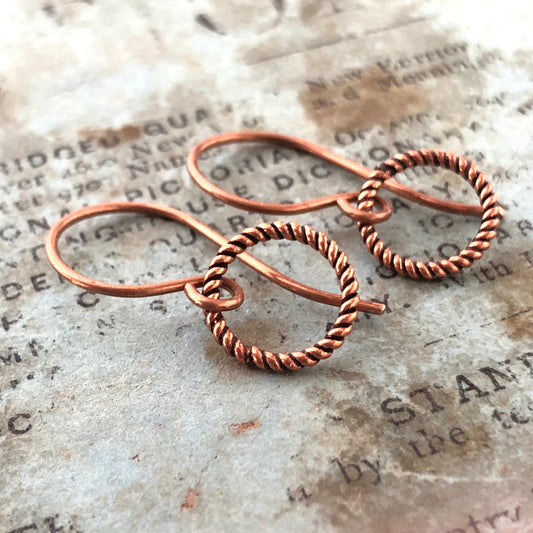Small Handmade Copper Hoop Earrings – Minimalist 10mm Twisted Wire Hoops