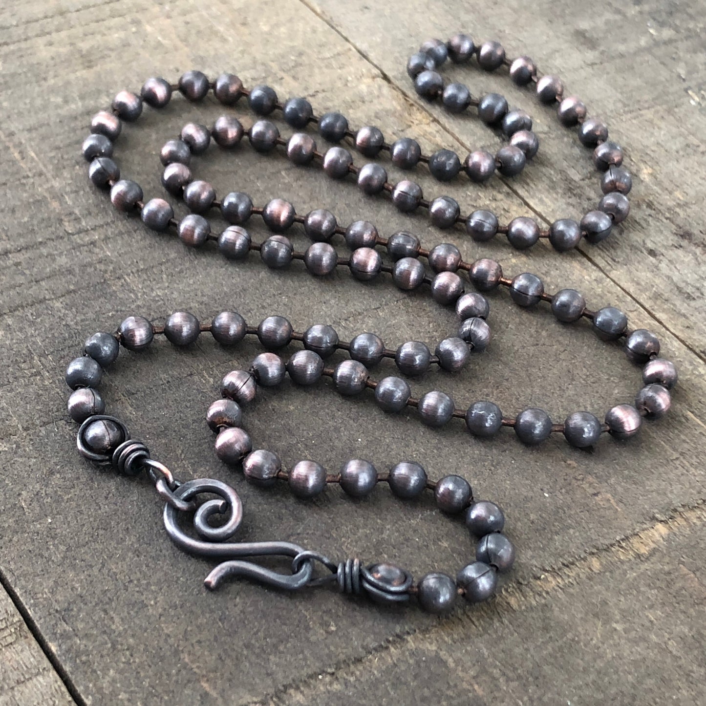 Oxidized 4.5mm Copper Ball Chain Necklace with Artisan Clasp – Custom Length
