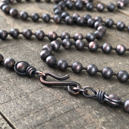 Oxidized 4.5mm Copper Ball Chain Necklace with Artisan Clasp – Custom Length