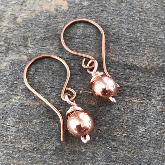 Small Pure Copper Ball Earrings, 6mm
