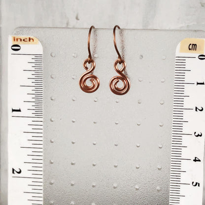 Minimalist Copper Swirl Earrings – Handmade Pure Copper Small Dangles