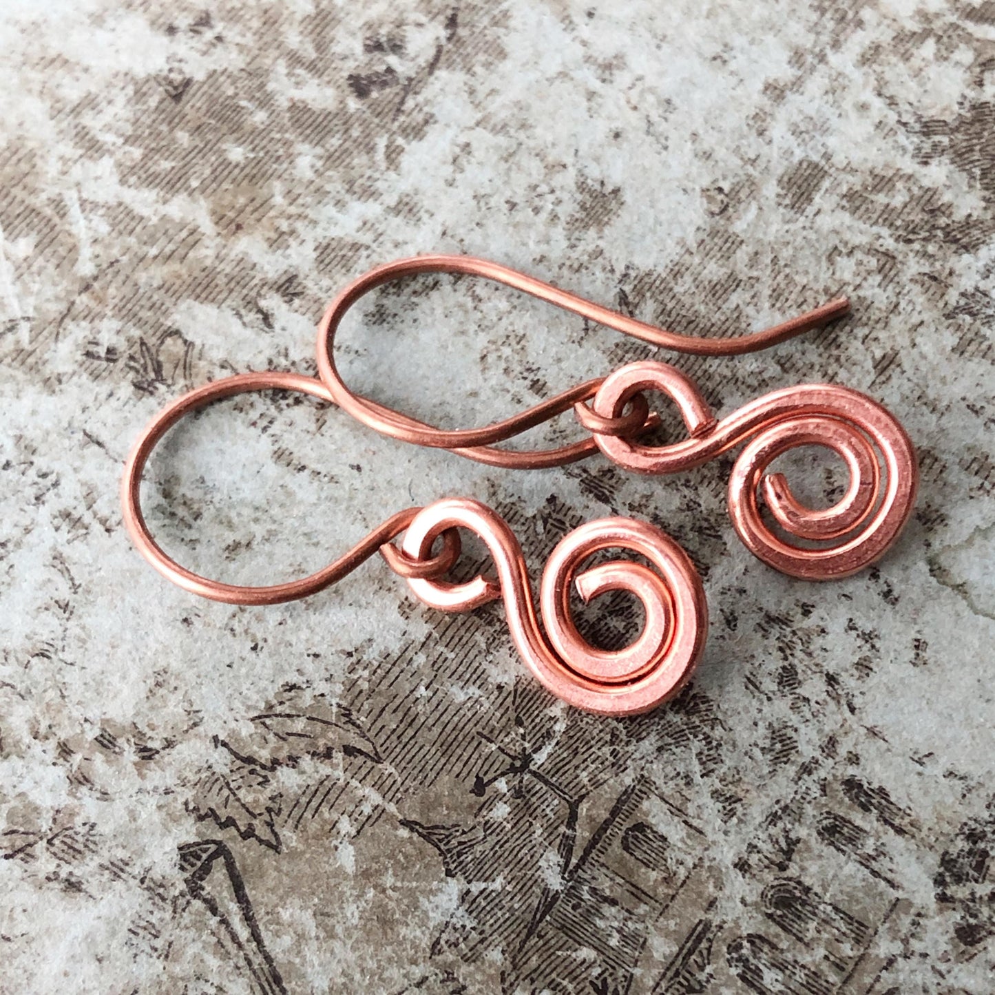 Minimalist Copper Swirl Earrings – Handmade Pure Copper Small Dangles