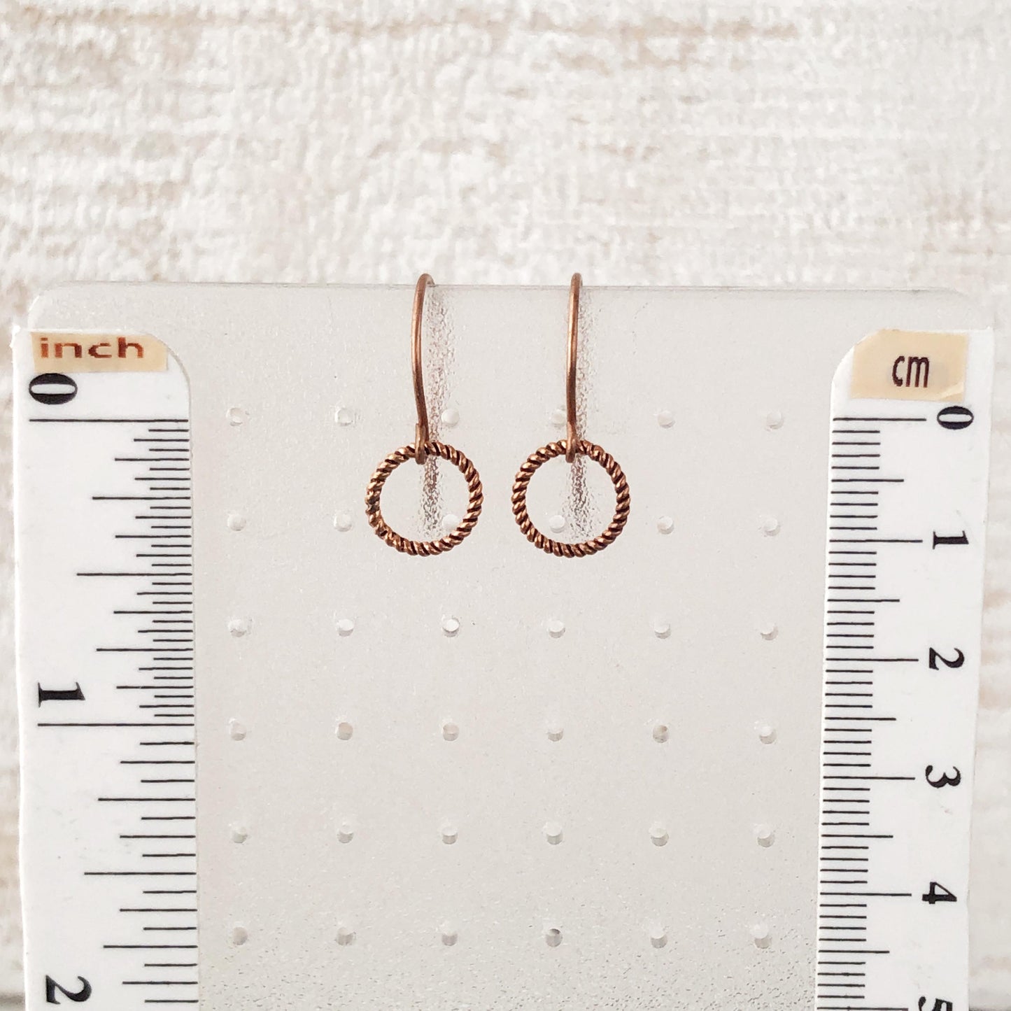 Small Handmade Copper Hoop Earrings – Minimalist 10mm Twisted Wire Hoops