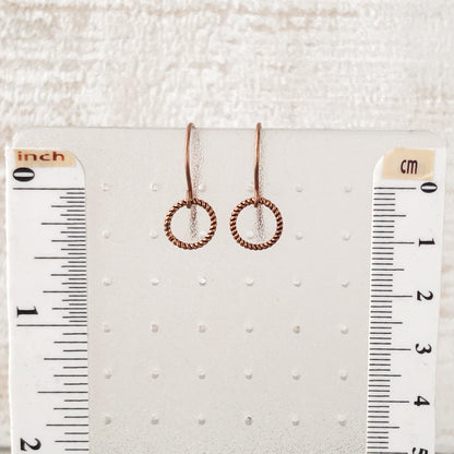 Small Handmade Copper Hoop Earrings – Minimalist 10mm Twisted Wire Hoops