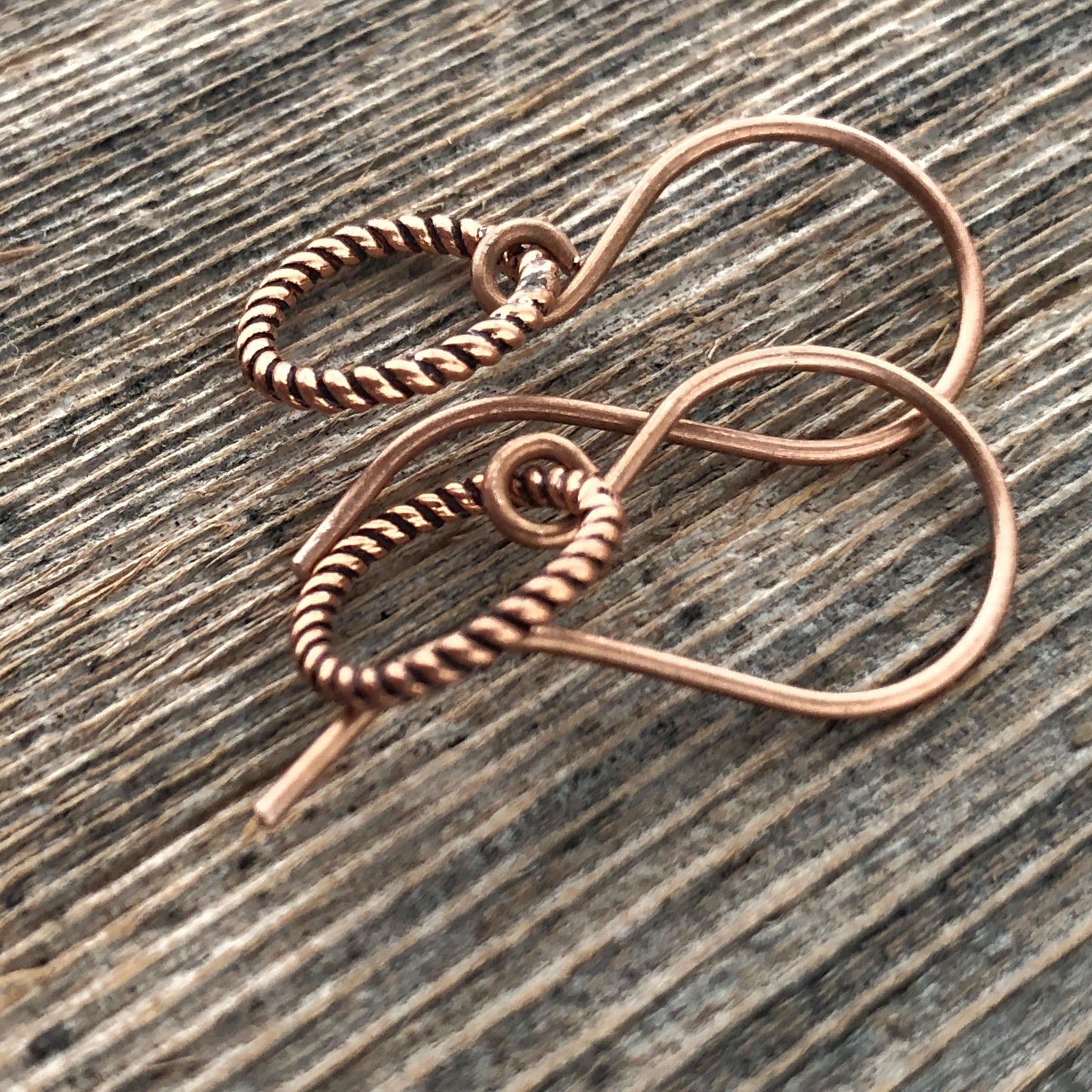 Small Handmade Copper Hoop Earrings – Minimalist 10mm Twisted Wire Hoops
