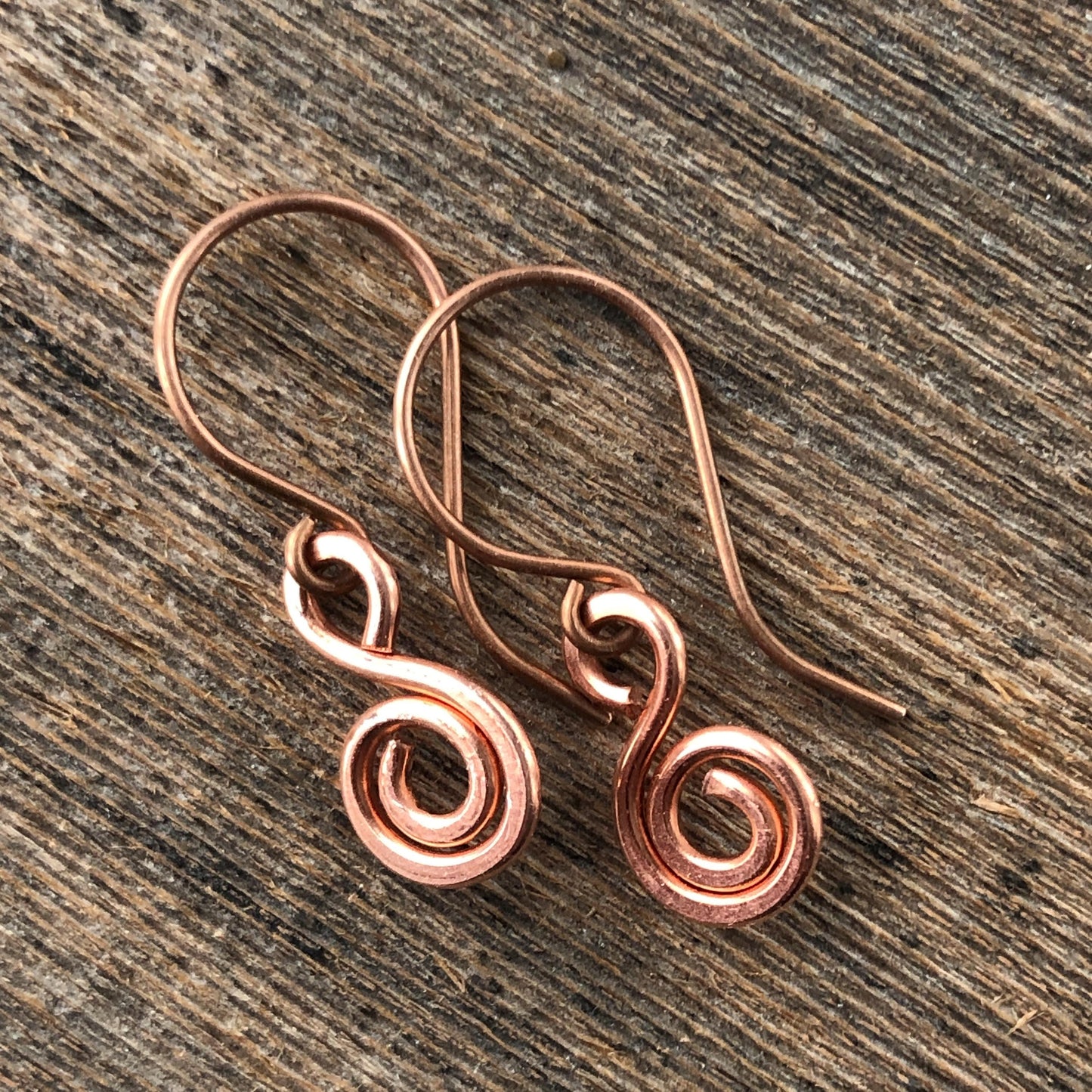 Minimalist Copper Swirl Earrings – Handmade Pure Copper Small Dangles
