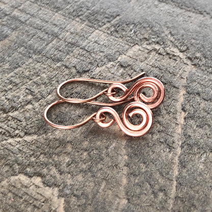 Minimalist Copper Swirl Earrings – Handmade Pure Copper Small Dangles