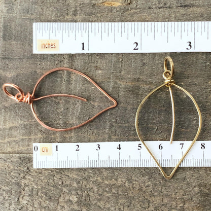 Copper Leaf Pendant, Artisan Wirework Leaf Necklace Charm, Hammered Copper or Gold Brass, Boho Nature Inspired