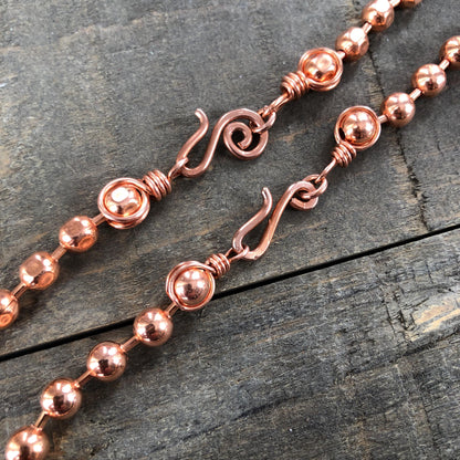 6mm Pure Copper Ball Chain Necklace – Handmade Artisan Clasp & Wire-Wrapped Loops