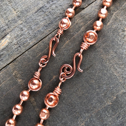 6mm Pure Copper Ball Chain Necklace – Handmade Artisan Clasp & Wire-Wrapped Loops