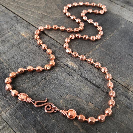 Chunky Textured Copper Necklace – 6mm Ball Chain with Wire-Wrapped Loops & Handmade Clasp
