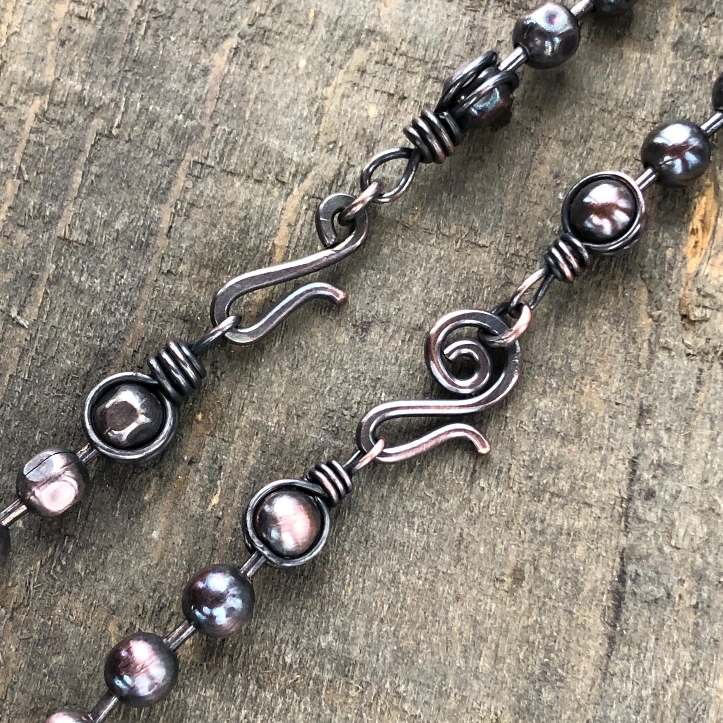 Dark Patina 6mm Copper Ball Chain Necklace – Handmade Artisan Clasp, Custom Length