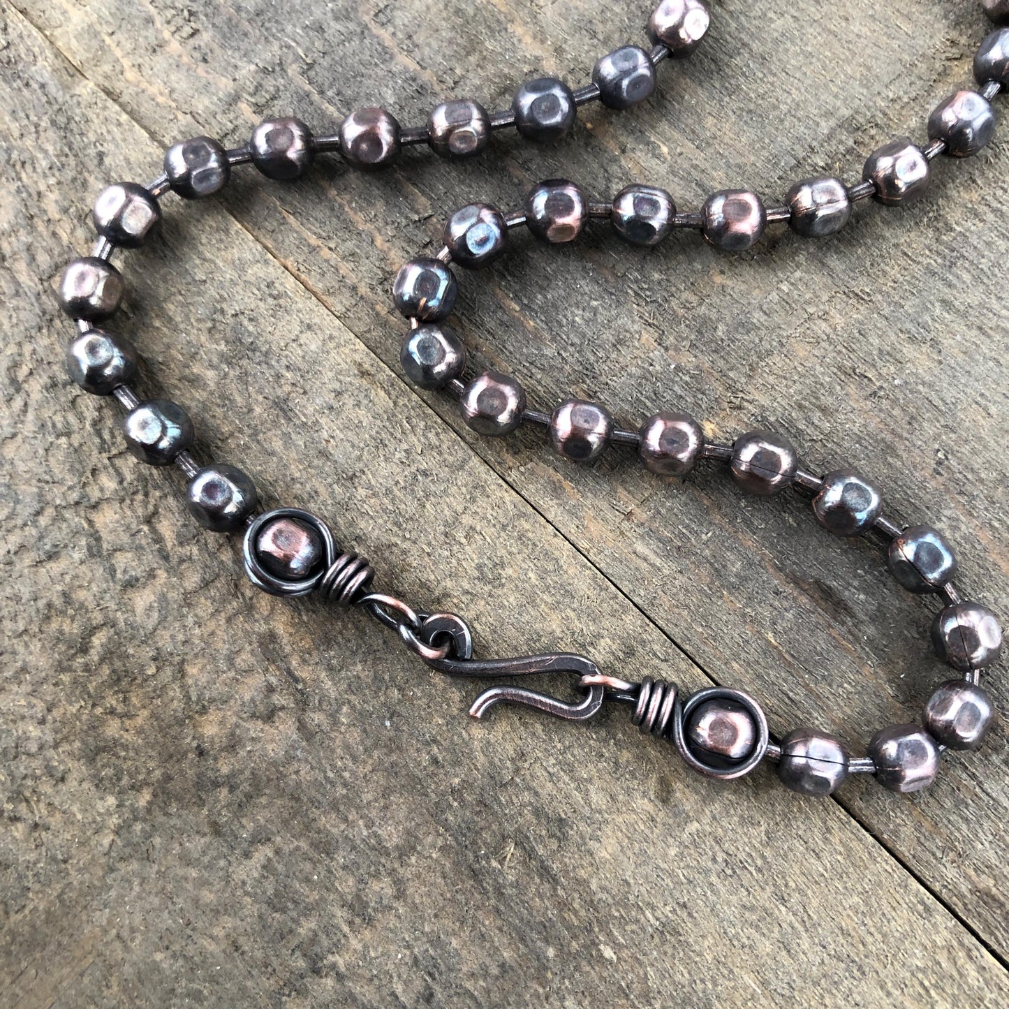 Textured 6mm Copper Ball Chain Necklace – Handmade Artisan Clasp, Oxidized Solid Copper