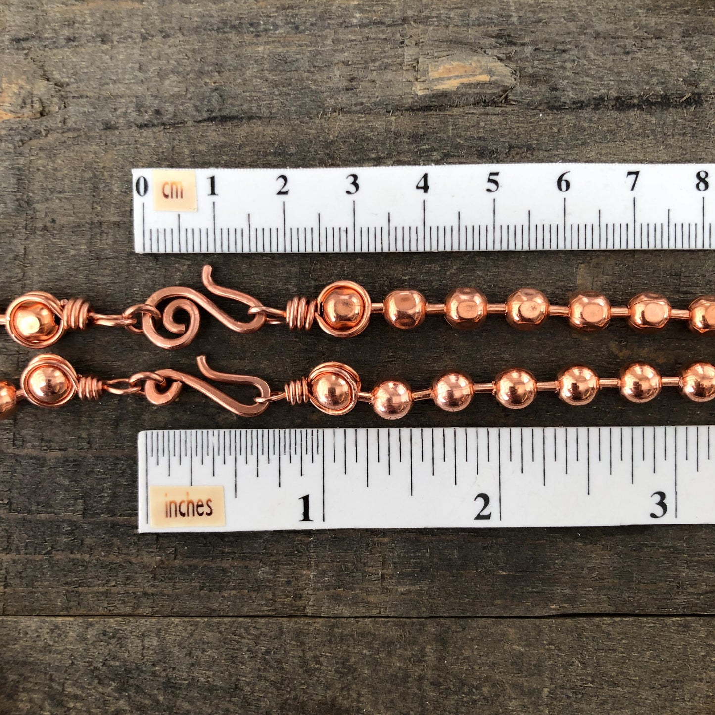 Chunky Textured Copper Necklace – 6mm Ball Chain with Wire-Wrapped Loops & Handmade Clasp