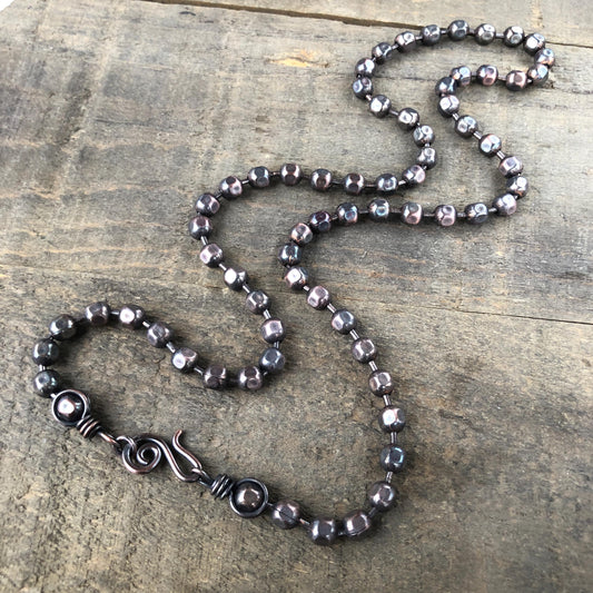 Textured 6mm Copper Ball Chain Necklace – Handmade Artisan Clasp, Oxidized Solid Copper