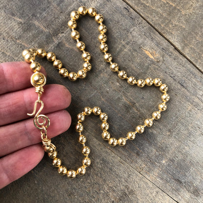 Chunky 6mm Brass Ball Chain Necklace – Handmade Artisan Clasp with Wire-Wrapped Loops