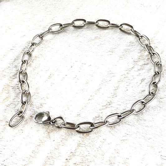 Stainless Steel Bracelet with Lobster Clasp, 6x9mm Long Oval Link Adjustable  Bracelet / Anklet
