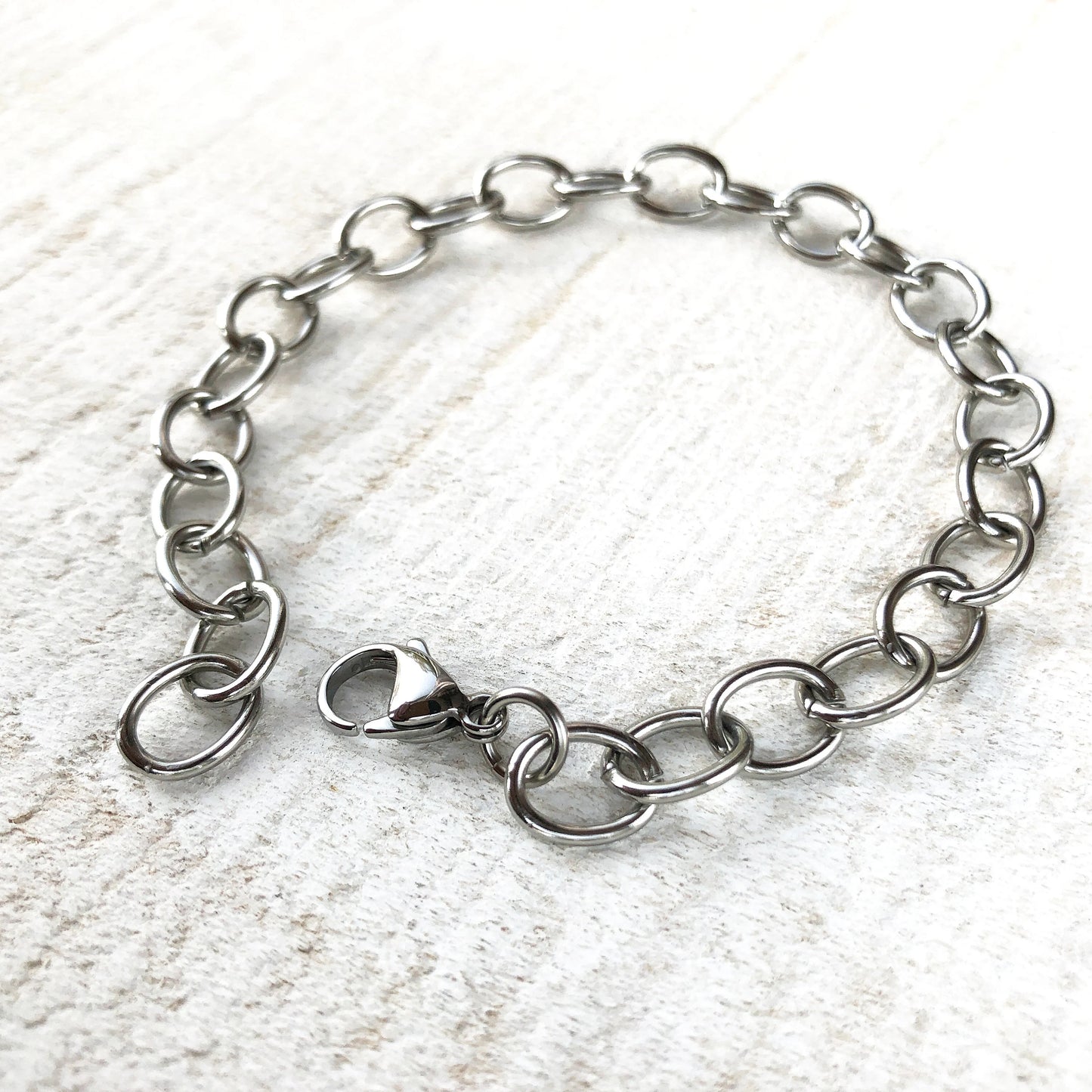 Stainless Steel Bracelet with Lobster Clasp, 9x11mm Roundish Link Adjustable Silver Color, Anklet / Charm Bracelet Chain