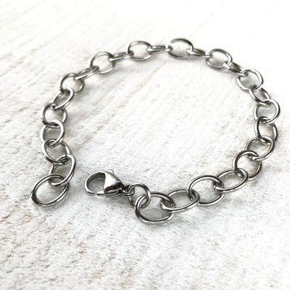 Stainless Steel Bracelet with Lobster Clasp, 9x11mm Roundish Link Adjustable Silver Color, Anklet / Charm Bracelet Chain
