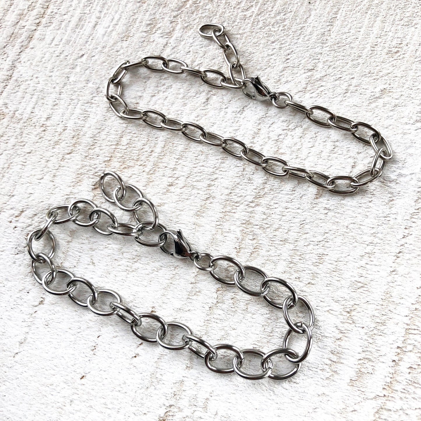Stainless Steel Bracelet with Lobster Clasp, 9x11mm Roundish Link Adjustable Silver Color, Anklet / Charm Bracelet Chain