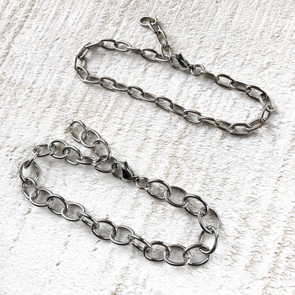 Stainless Steel Bracelet with Lobster Clasp, 9x11mm Roundish Link Adjustable Silver Color, Anklet / Charm Bracelet Chain
