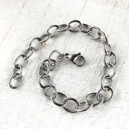 Stainless Steel Bracelet with Lobster Clasp, 9x11mm Roundish Link Adjustable Silver Color, Anklet / Charm Bracelet Chain