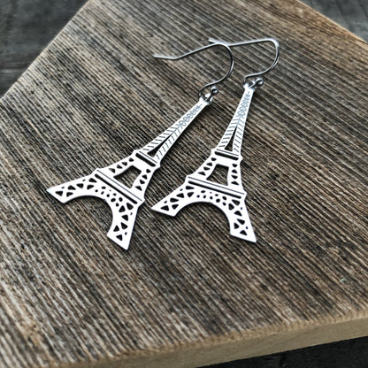 Eiffel Tower Earrings – Stainless Steel, French Hook, Lightweight