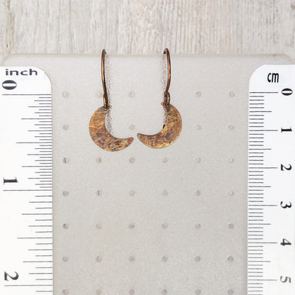 Crescent Moon Brass Earrings, Handmade French hooks
