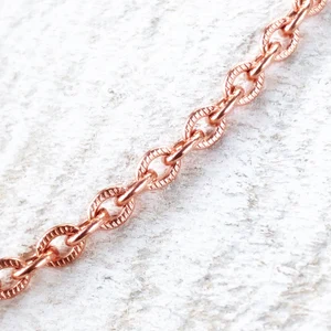 Textured Copper Necklace Chain with Artisan Clasp, Custom Length Petite Etched Chain