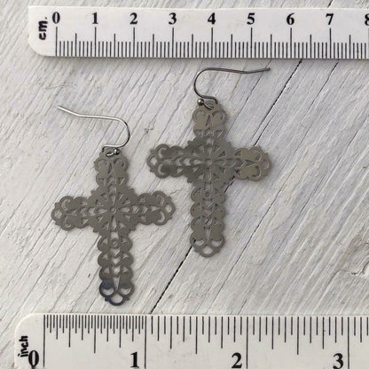 Filigree Cross Earrings - 1980s Retro Edgy