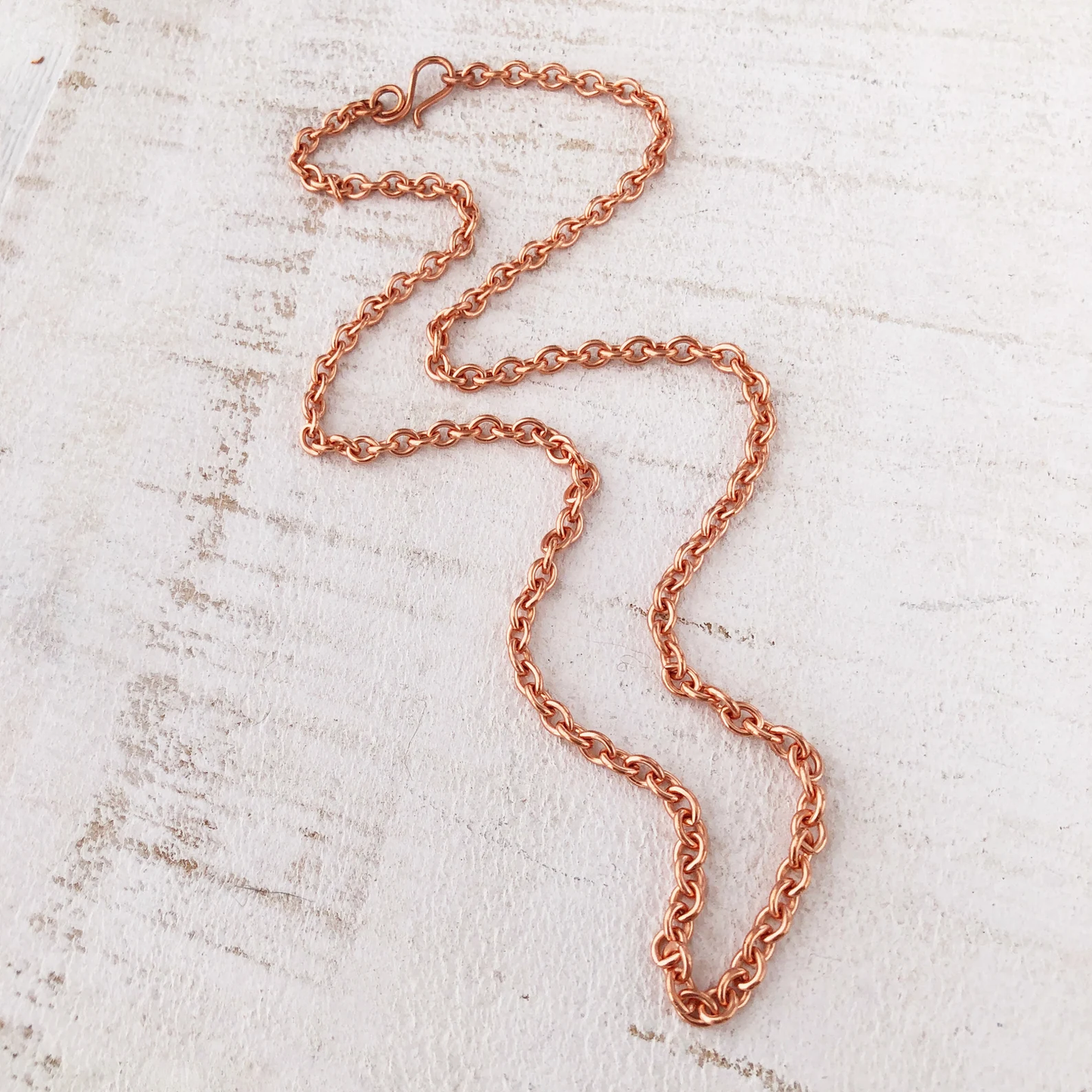 Solid Copper Petite Cable Chain, Smooth Link Custom Length with Artisan Clasp
