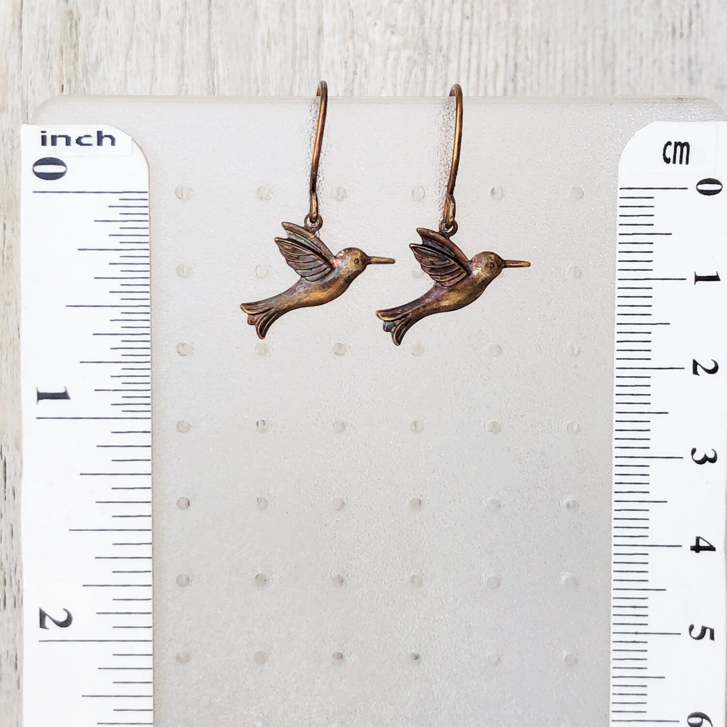 Hummingbird Brass Earrings – Handmade Patina’d Charms