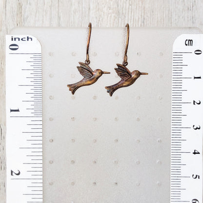 Hummingbird Brass Earrings – Handmade Patina’d Charms