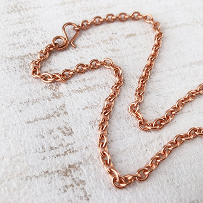 Solid Copper Petite Cable Chain, Smooth Link Custom Length with Artisan Clasp