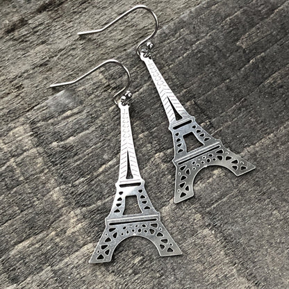 Eiffel Tower Earrings – Stainless Steel, French Hook, Lightweight
