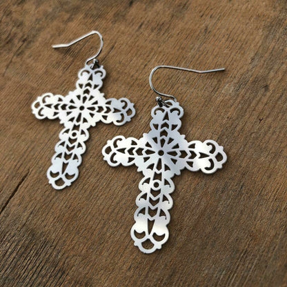 Filigree Cross Earrings - 1980s Retro Edgy