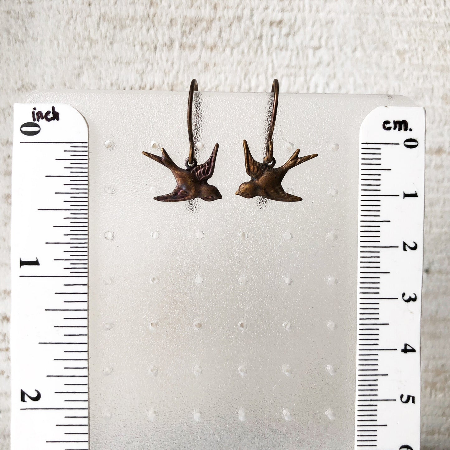 Little Bird Brass Earrings with Handmade French hooks, Patina’d Charms Little Antiqued Brass Sparrows