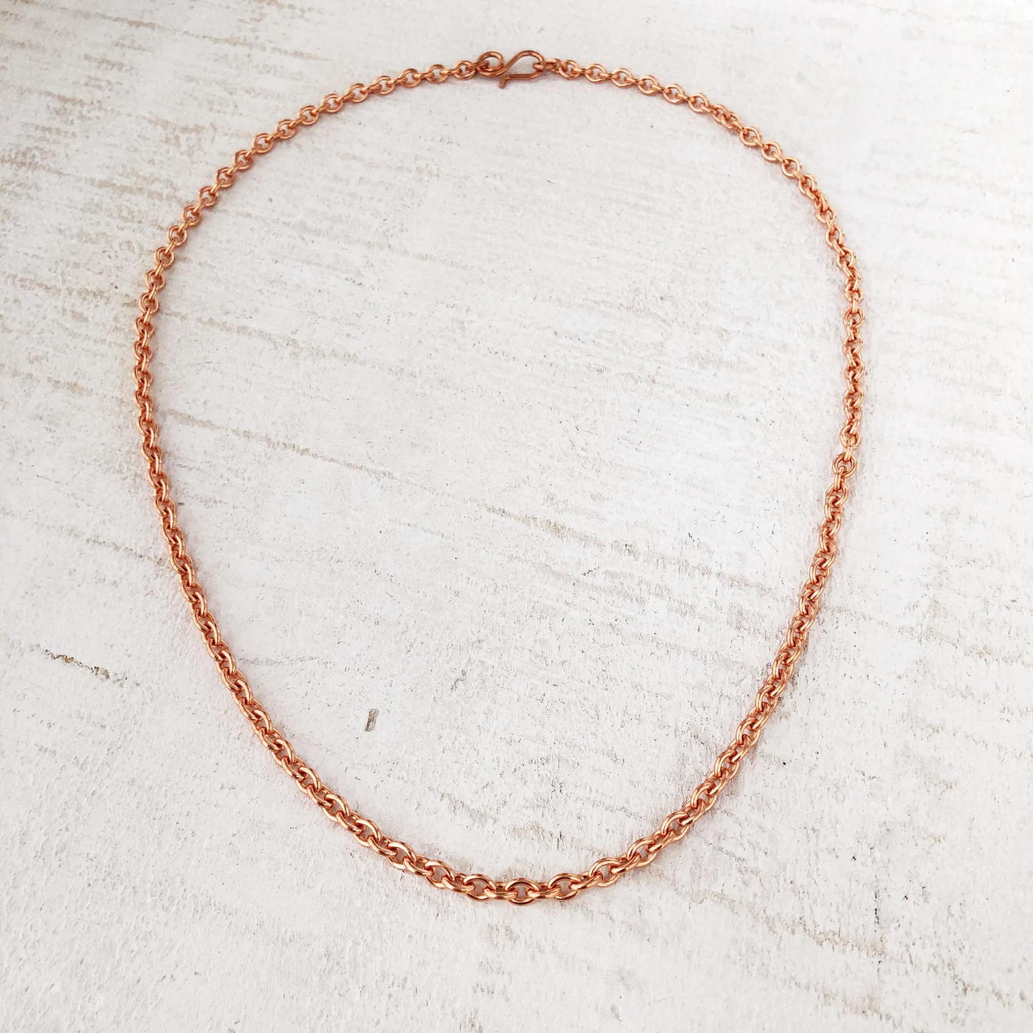 Solid Copper Petite Cable Chain, Smooth Link Custom Length with Artisan Clasp