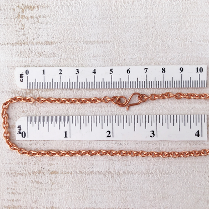Solid Copper Petite Cable Chain, Smooth Link Custom Length with Artisan Clasp